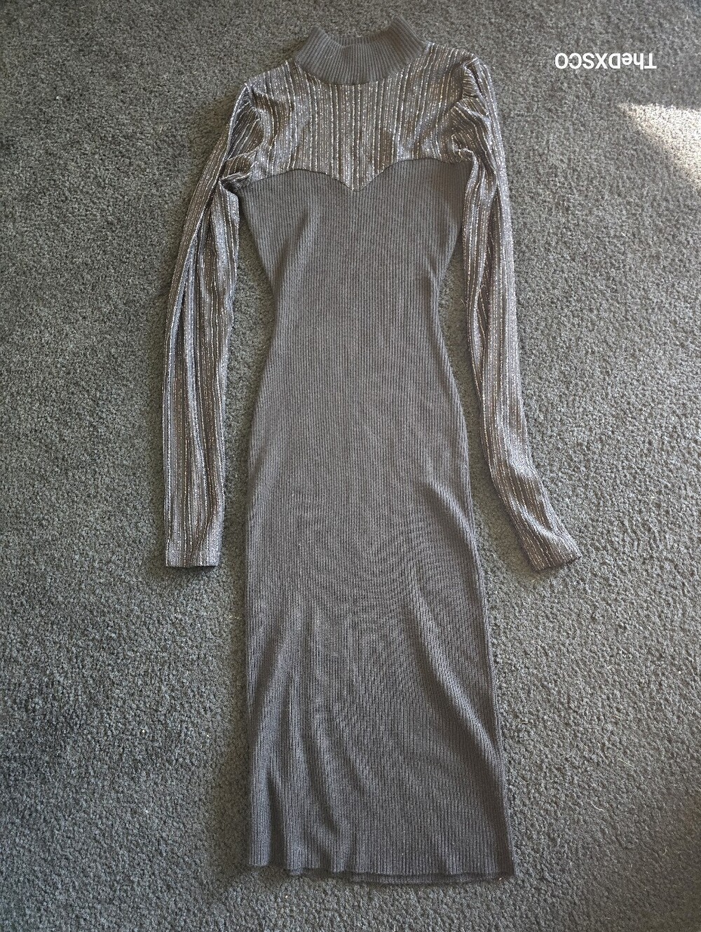 Almost Famous Metallic Ribbed Midi Dress in Silver Taupe